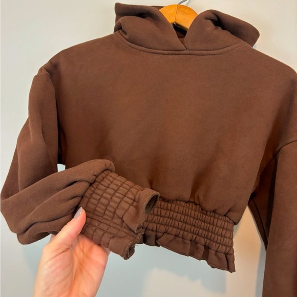 Maniere de Voire cropped chocolate brown hoodie - Picture 3 of 4